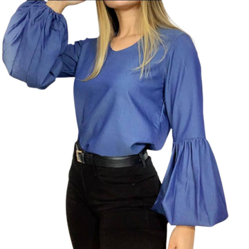 Blusa Indigo Manga Larga Puno Resorte