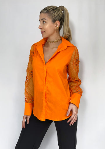Camisera Popelina Manga Larga Encaje Floral