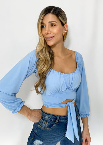 Blusa Manga Larga Amarrar Cintura