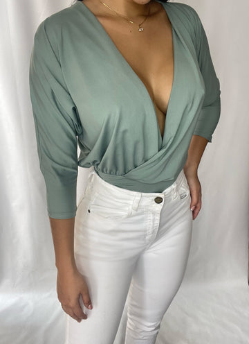 Body Manga Larga Escote Cruzado