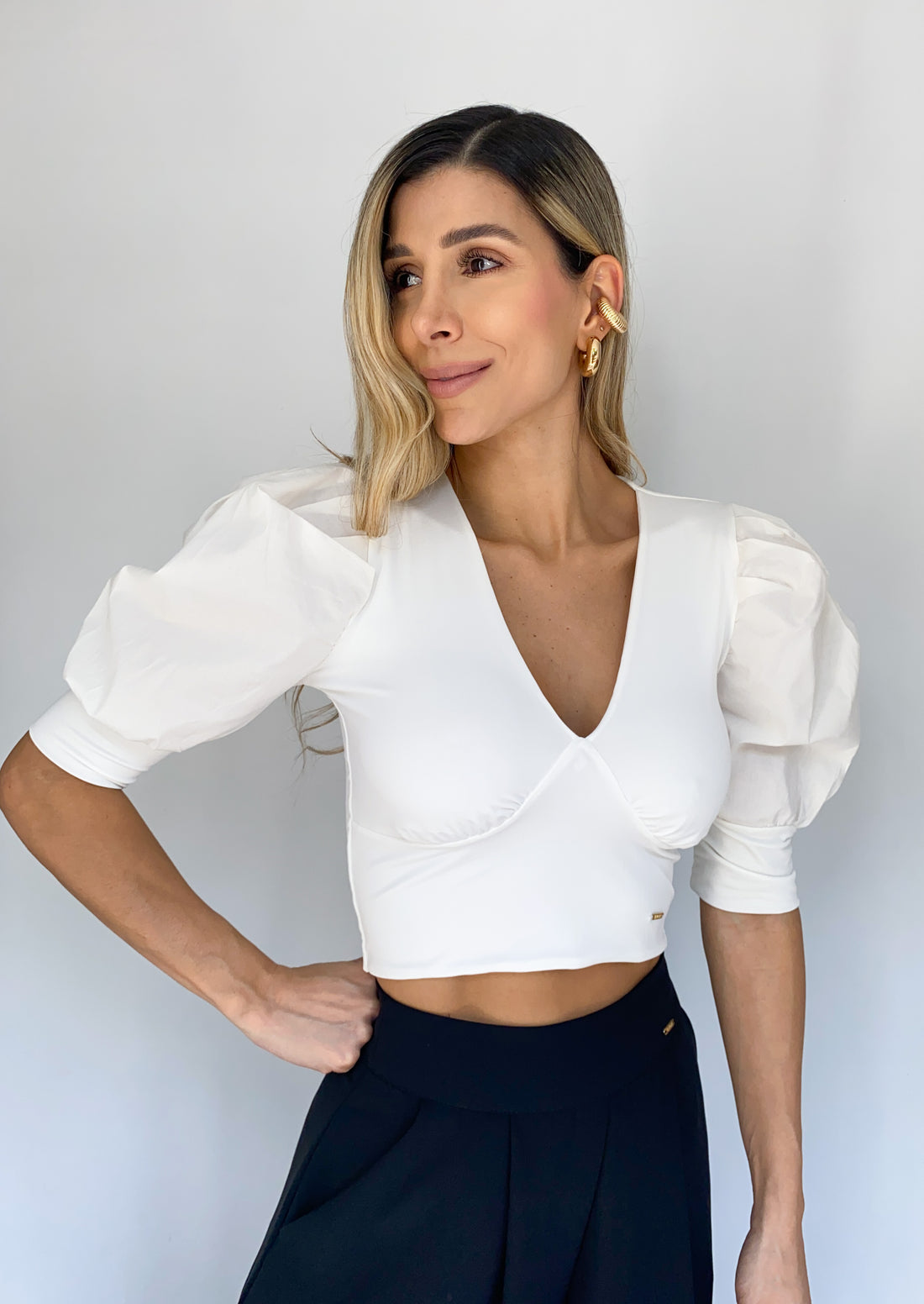 Blusa Manga Corta Popelina Cuello V