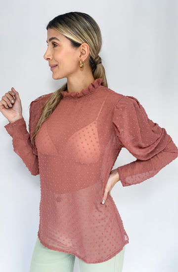 Blusa Manga Larga Cuello Alto Bolero