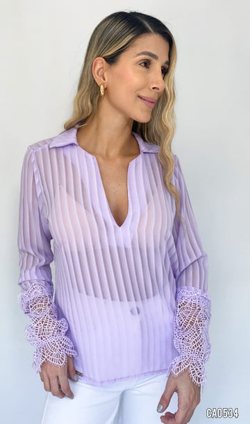 Blusa Cuello V Manga Larga Bipiure