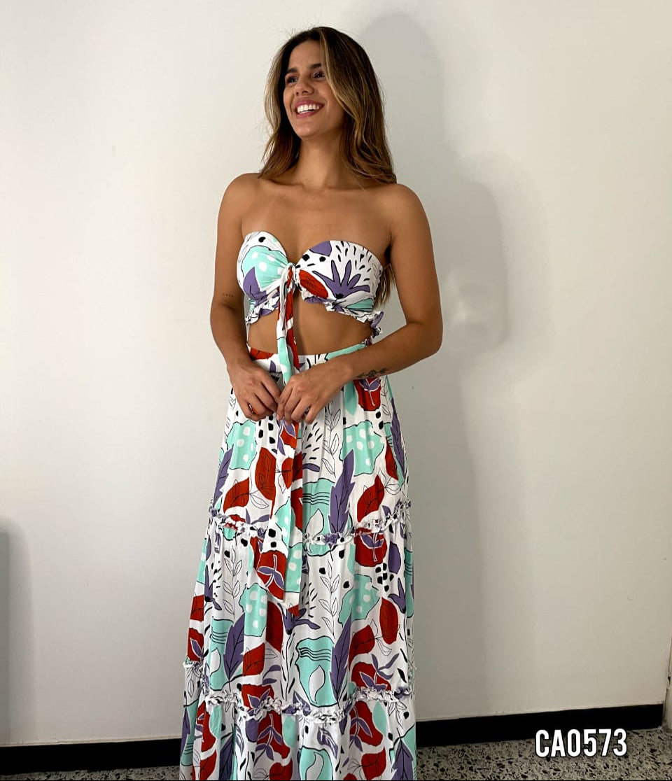 Conjunto Falda Crop Top Estampado