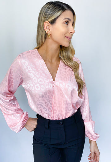 Body Manga Larga Satin Manchas Cruzado