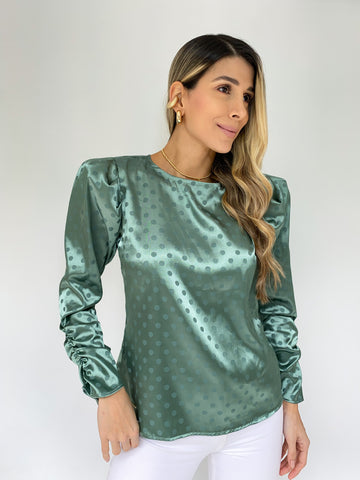 Blusa Manga Larga Con Hombreras Puntos