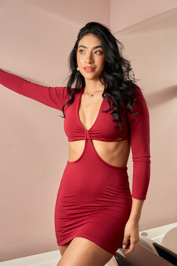 Vestido Manga Larga Cintura Descubierta