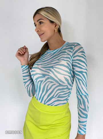 Body Manga Larga Cuello Alto Estampado