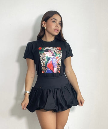 Camisa Cuello Redondo Manga Corta Apliqu
