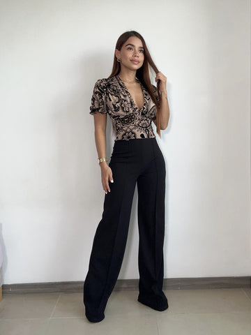 Blusa manga corta cuello V estampada mayatex