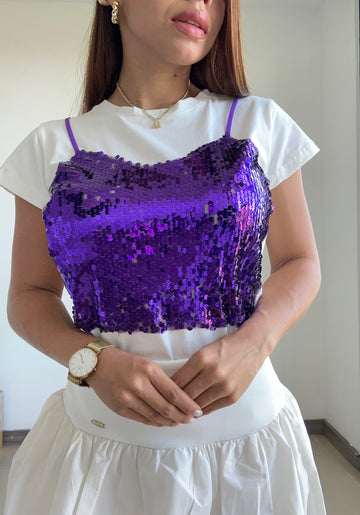 Camisa Manga Corta Sobrepuesto Lentejuel
