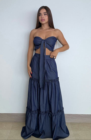 Conjunto Falda Strapless Chambray