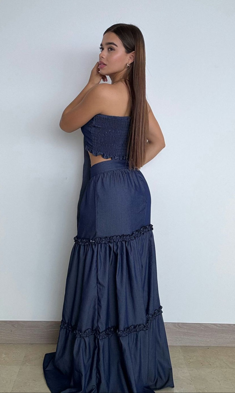 Conjunto Falda Strapless Chambray