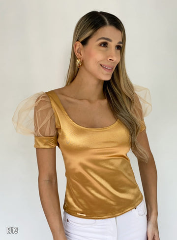 Blusa manga corta tull bombacha