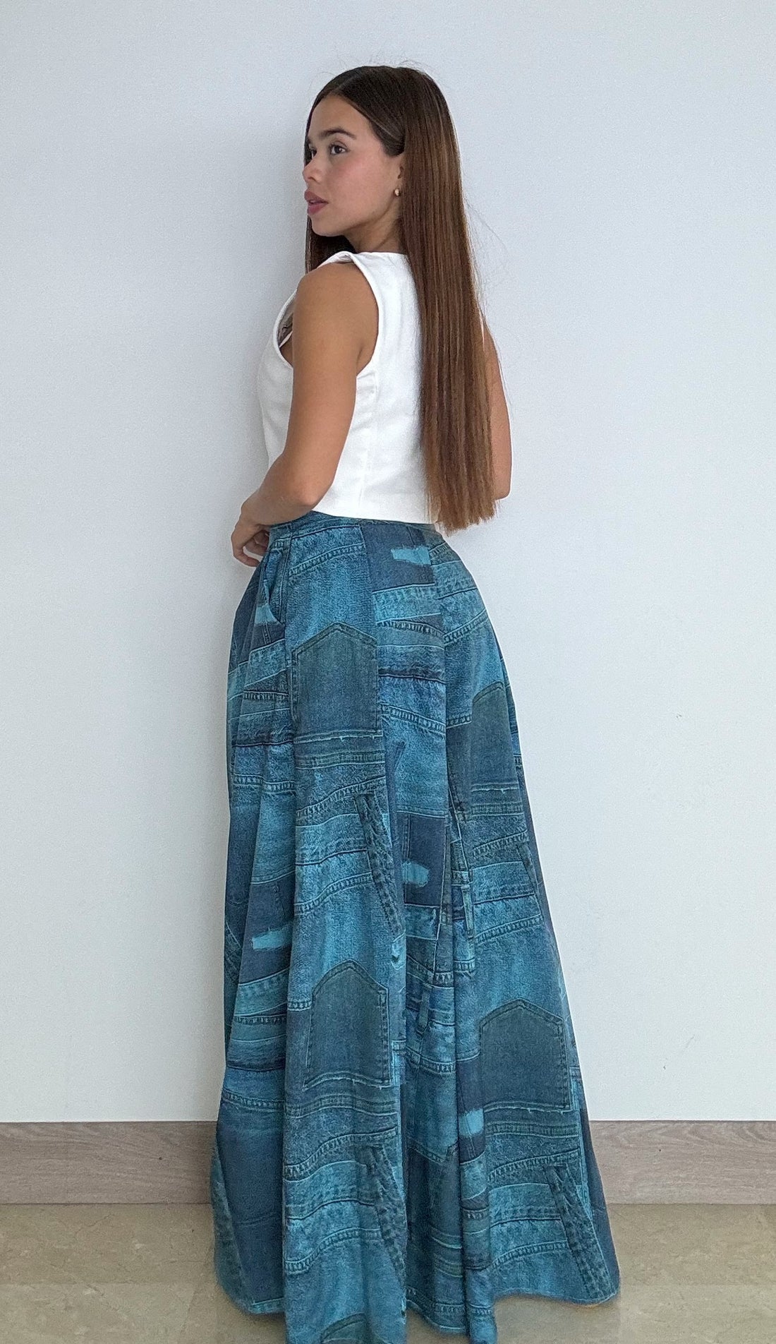 Pantalon Palazzo Imitacion Jean Aguamari