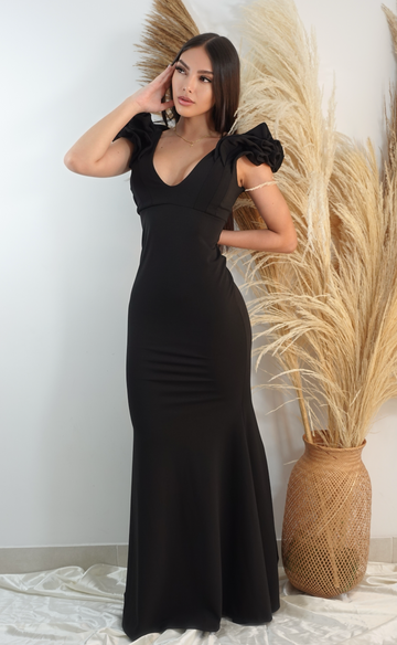 Vestido Largo Cuello V Boleros Hombro