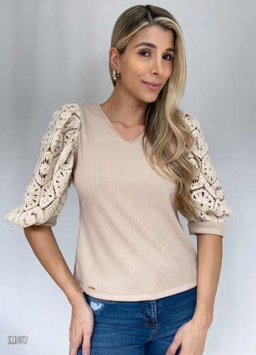Blusa Rib Manga Globo