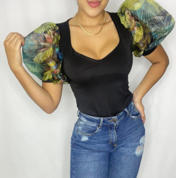 Body manga bombacha estampada