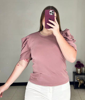 Blusa Cuello Redondo Manga Bombacha Plus