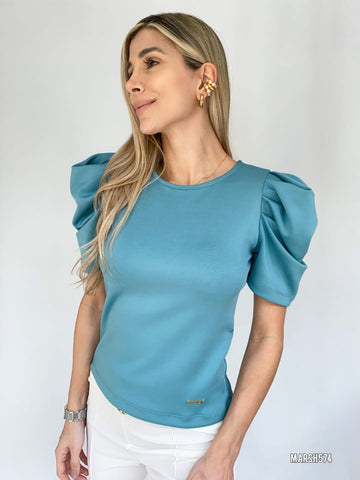 Blusa Cuello Redondo Manga Bombacha