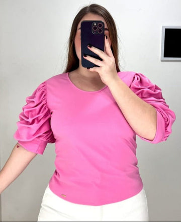 Blusa Manga Bombacha Cuello Redondo Plus