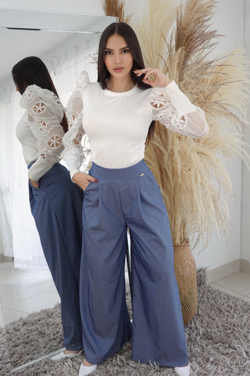 Pantalon Prense Bota Ancha Con Bolsillo