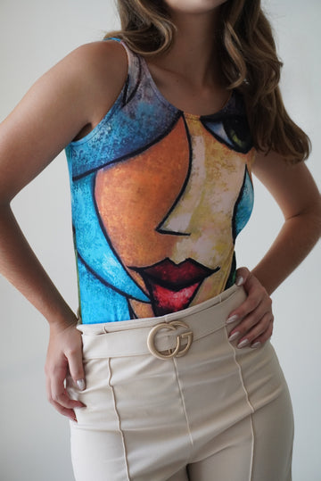 Body Manga Sisa Estampado Rostro