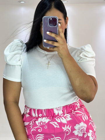Blusa Manga Corta Rib Globo Plus