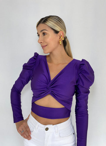 Blusa Escote Nudo Manga Larga Bombacha