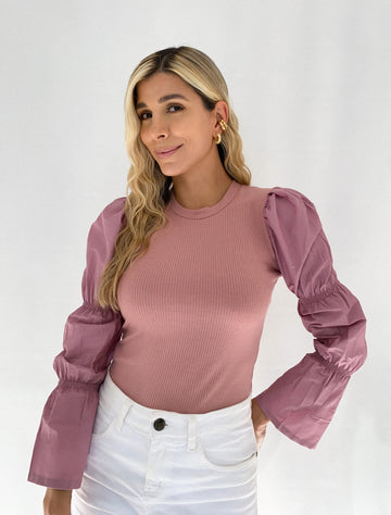 Blusa Manga Larga Popelina Zurcida