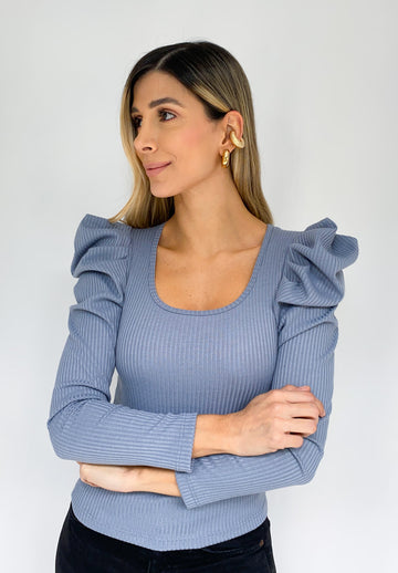 Blusa Manga Larga Bombacha Cuello Redond