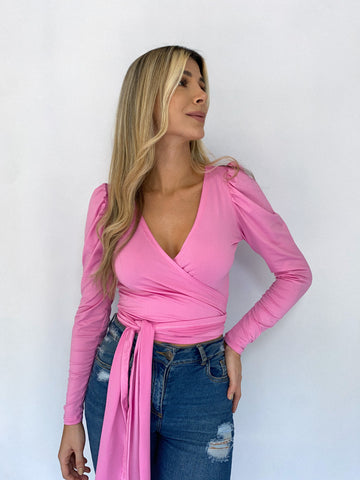 Blusa Manga Larga Tiras Para Cruzar