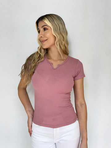 Blusa Manga Corta Cuello V Rib