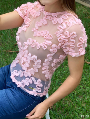 Blusa manga corta cuello redondo cierre