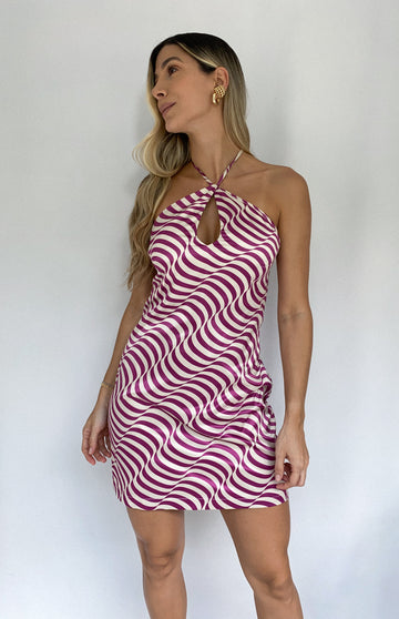 Vestido escote gota tiras cebra