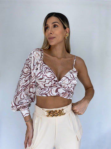 Blusa asimétrica manga larga print