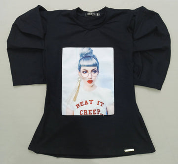 Blusa manga corta globo aplique