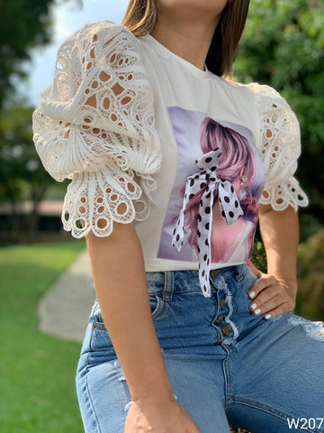 Blusa Manga Corta Guipur Mono Pepas