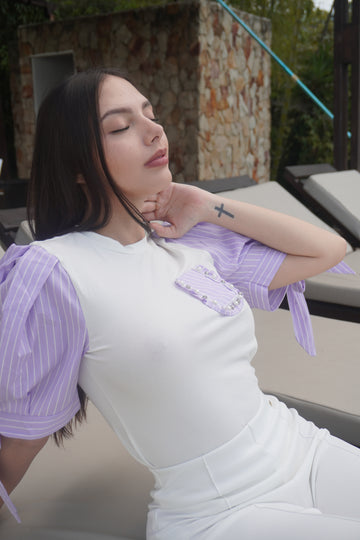 Blusa Cuello Redondo Manga Corta Rayas