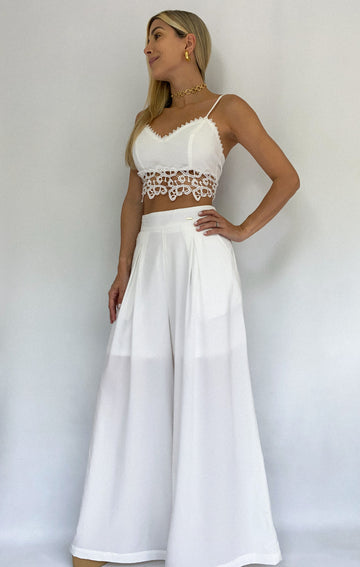 Conjunto Pantalon Ancho Croptop Amarrar