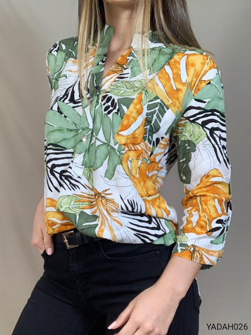 Camisera estampada manga larga botones