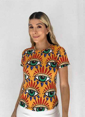 Camiseta Larga Estampada Manga Corta