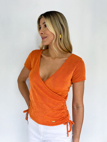 Blusa manga corta cruzada recogido latera