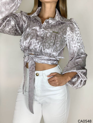 Blusa Manga Larga Botones Amarrar
