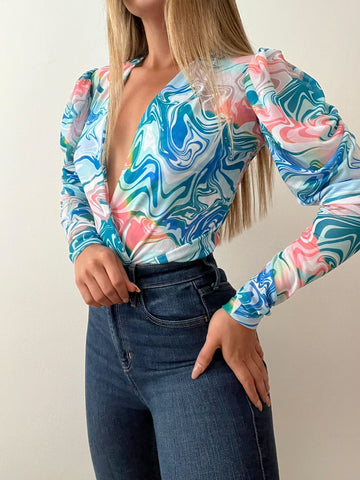 Body Cruzado Manga Larga Estampado