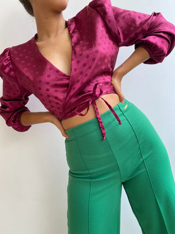 Blusa Satin Puntos Manga Larga