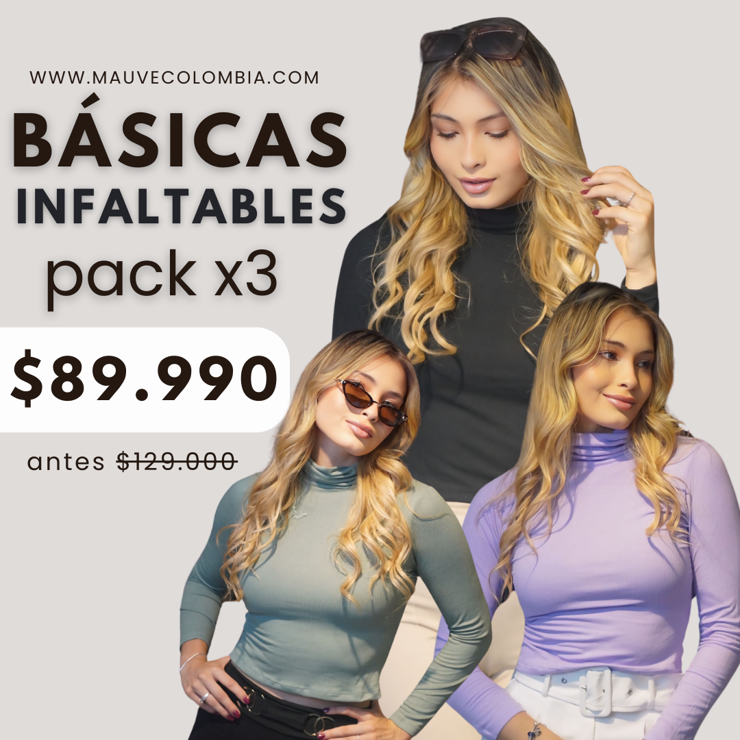 Blusa manga larga cuello tortuga paquete X3