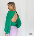 Blusa manga larga escote plisado