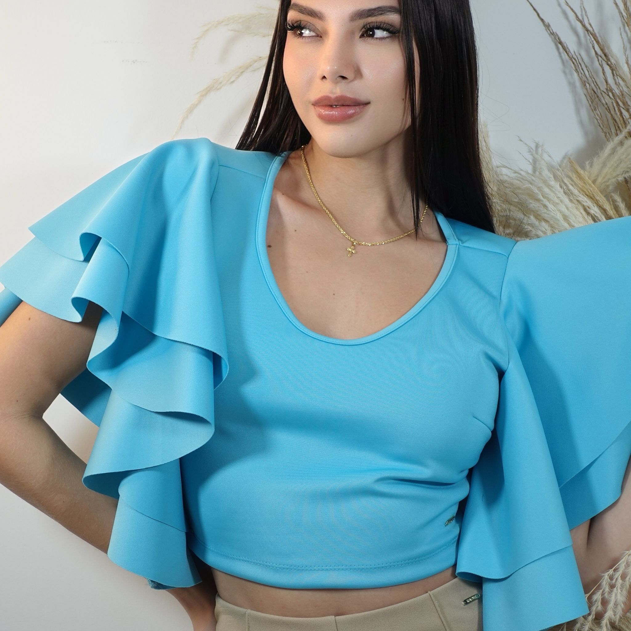 Blusa cuello v manga 2 boleros