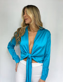 Blusa Manga Larga Satin Amarrar